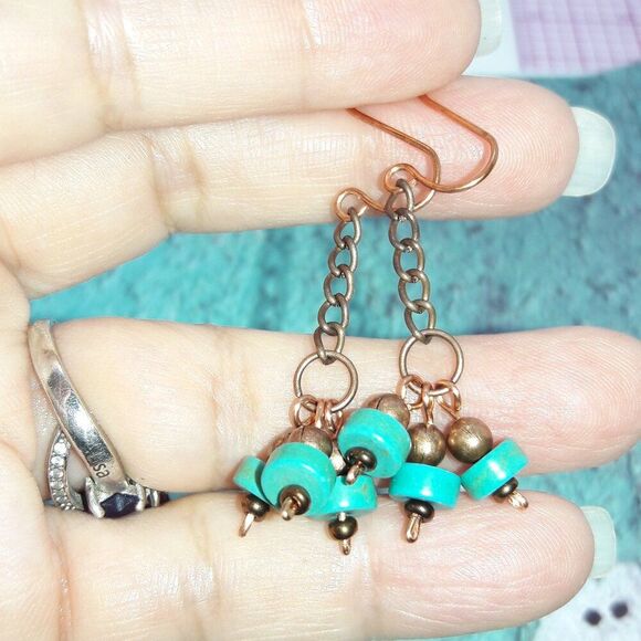 Boho Earrings 405# Turquoise gemstone CopperHooks Bohemian handmade ArtisanMade - Picture 2 of 3